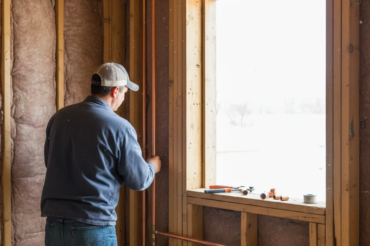 Licensed plumber running new copper supply lines in a Gettysburg home